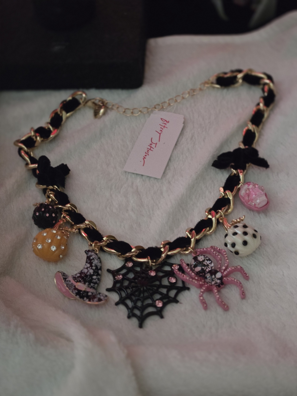 Betsey Johnson Black & Pink Halloween Charm Necklace